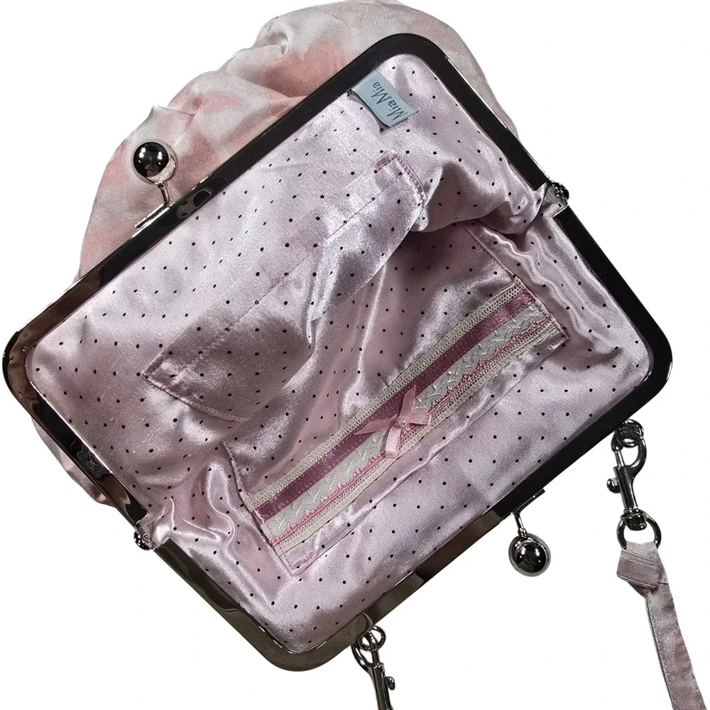 Mia Mia Frame Clutch Bag Womens Small Pink Cream Floral Reversible